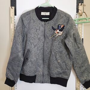 Miss Me Gray Embroidered Bomber Jacket